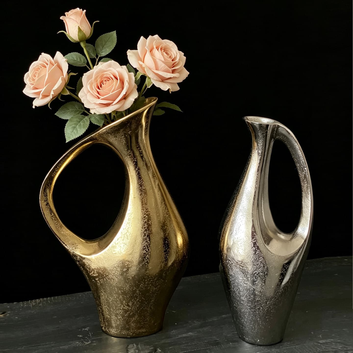 Imported Indian Aluminum European-Style Gold and Silver Vase-Shaped Flower Arrangement Decoration, Simple French Showroom Living Room Vase Ornament