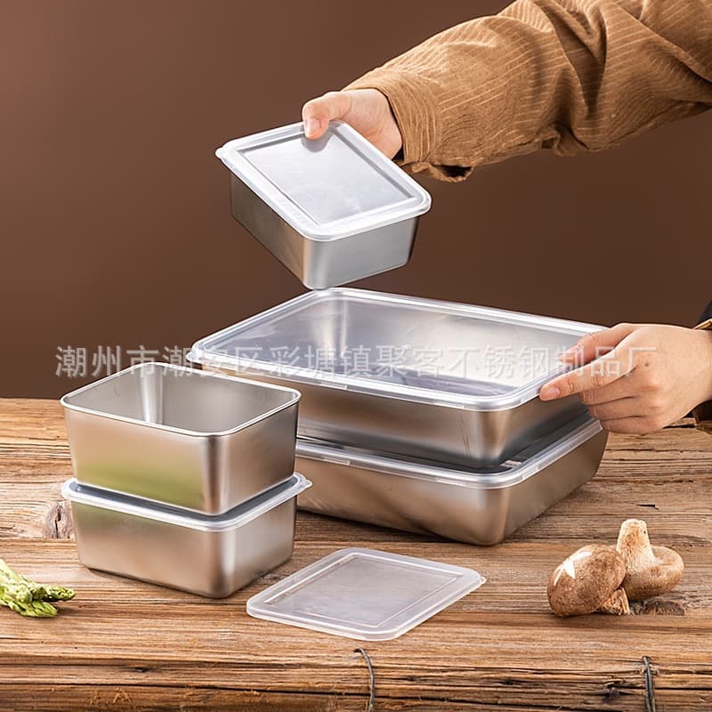 Stainless steel towel tray rectangular covered square pan tray commercial thickened deep refrigerator organizer stainless steel flavor box