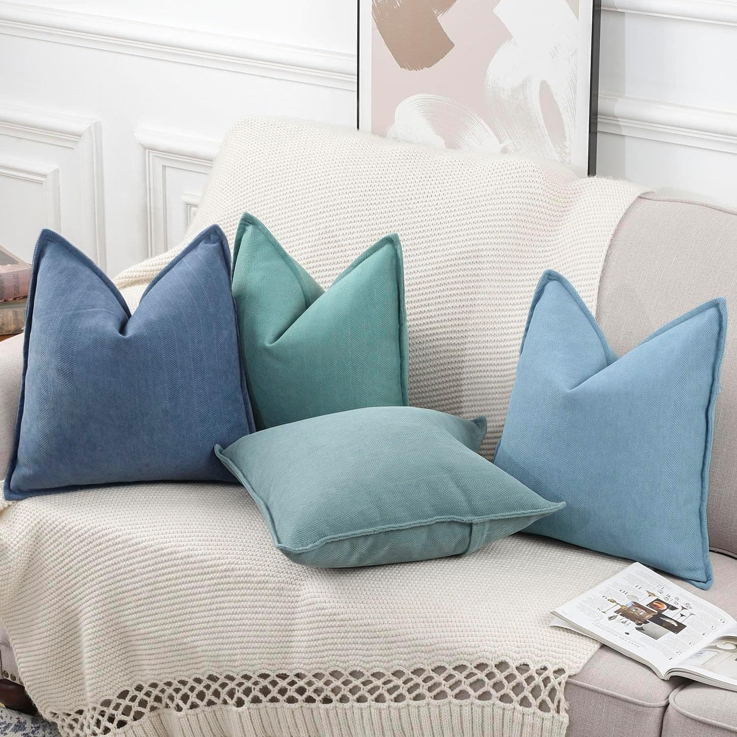 New Thick Chenille Herringbone Throw Pillow Cover Large Solid Color Living Room Sofa Square Waist Cushion Cover Solid Color