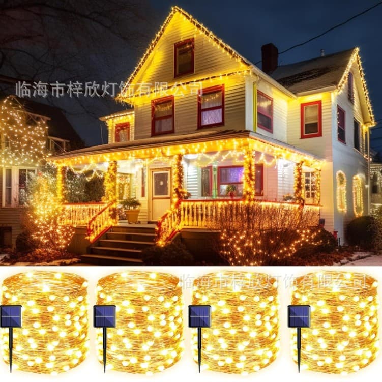 Cross-border Hot Sale LED Solar Outdoor Copper Wire String Lights Festival Decorative Lights Christmas Decoration Wedding Arrangement Fairy Lights