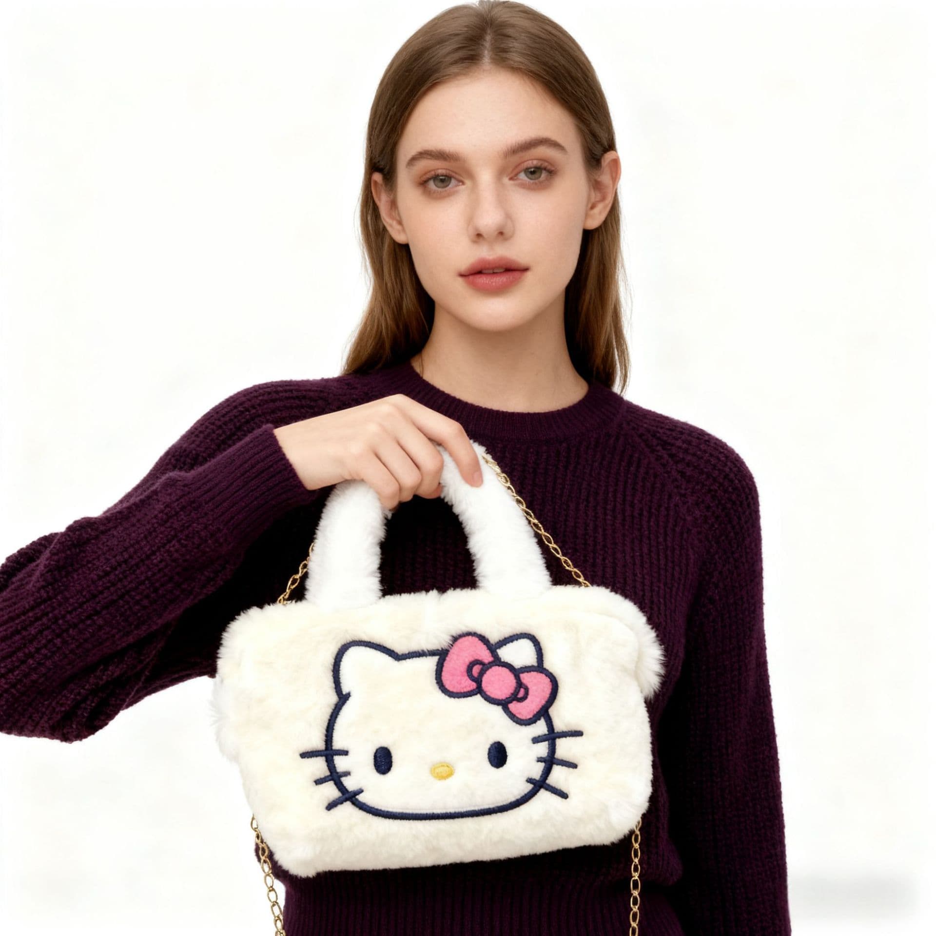 Hello Kitty Plush Cartoon Shoulder Bag New Fall/Winter Fashion Versatile Phone Bag Cosmetic Bag Fuzzy Crossbody Bag