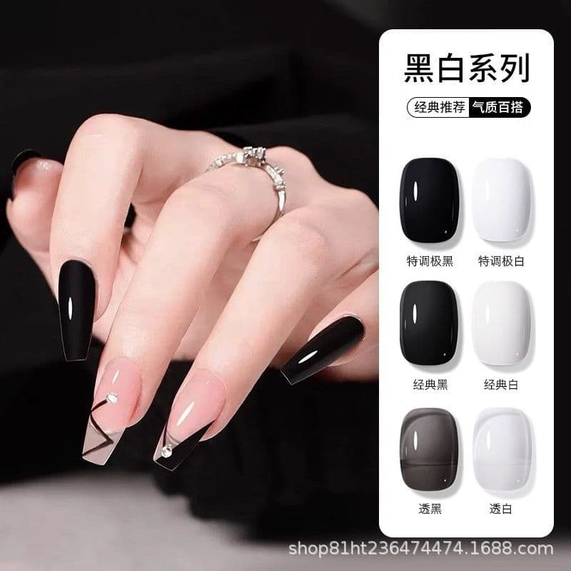 New style of manicure, classic black and white, pure white, pure black nail polish glue, special black and white light therapy glue, exclusive for nail salons