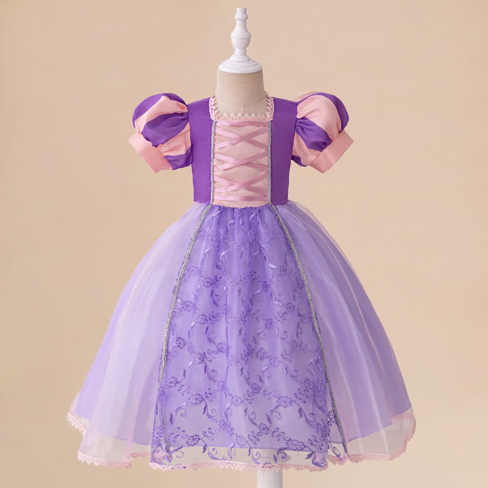Amazon Cross-Border New Sofia Long-Haired Princess Short-Sleeve Girl Dress Frozen Dress