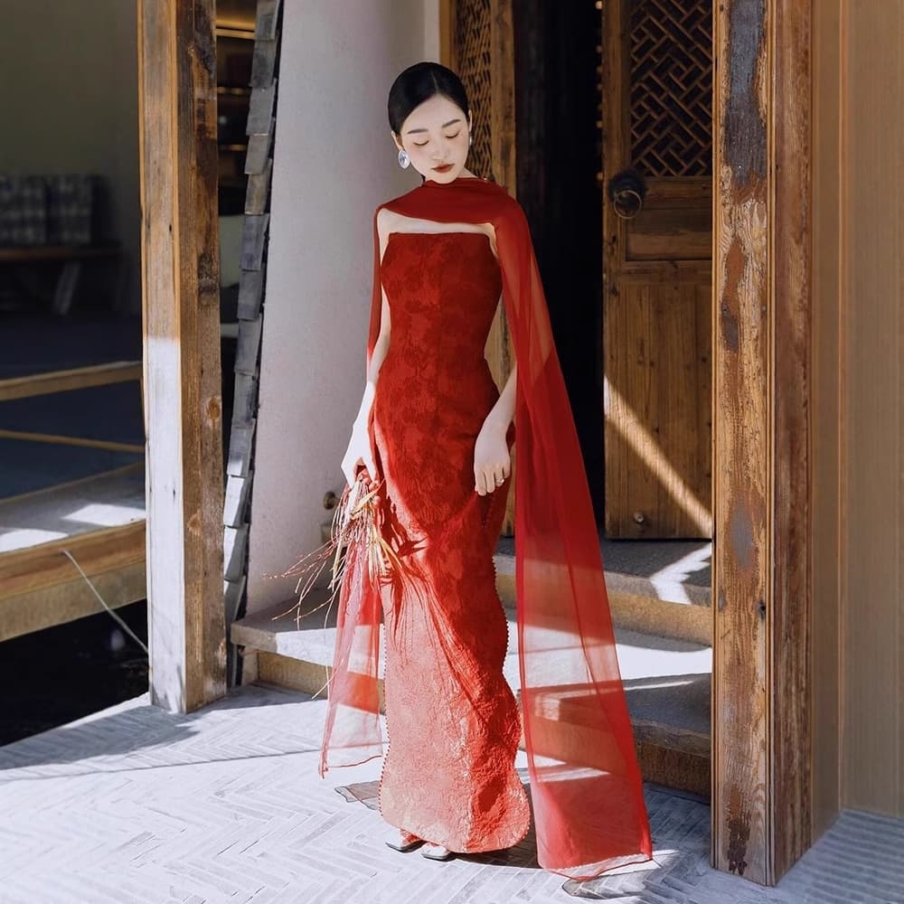 New Chinese-style Morning Robe Evening Dress Adult Ceremony Red Engagement Dress 2026 New Arrival Bride Wedding Toast Dress