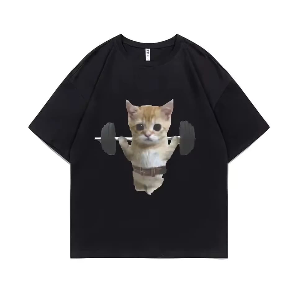 Fun Gym Sam Sulek Cat Graphic Print T-Shirt Women's Cute Gym Pumpkin T-Shirt