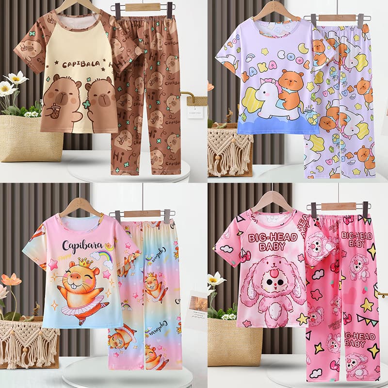 Children's Pajama Set Summer New Short Sleeve Long Pants Baby Underwear Boys Homewear Girls Kids Clothing Wholesale
