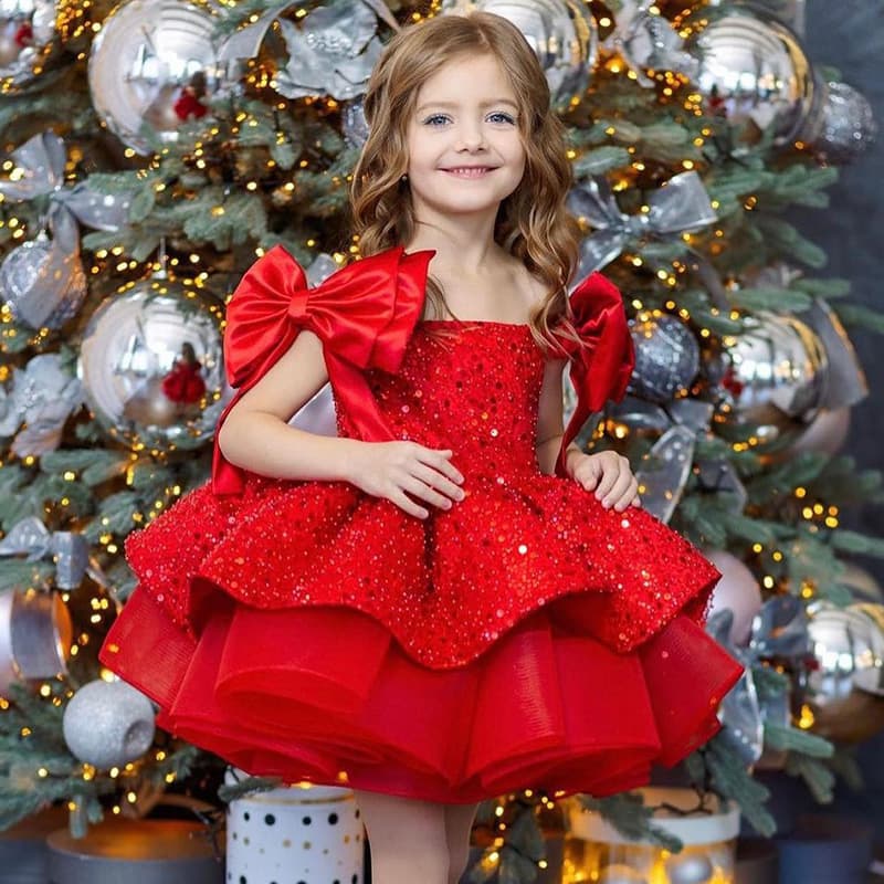 Foreign trade one-year-old dress baby girl 2025 autumn sequined princess dress performance catwalk costume cross-border