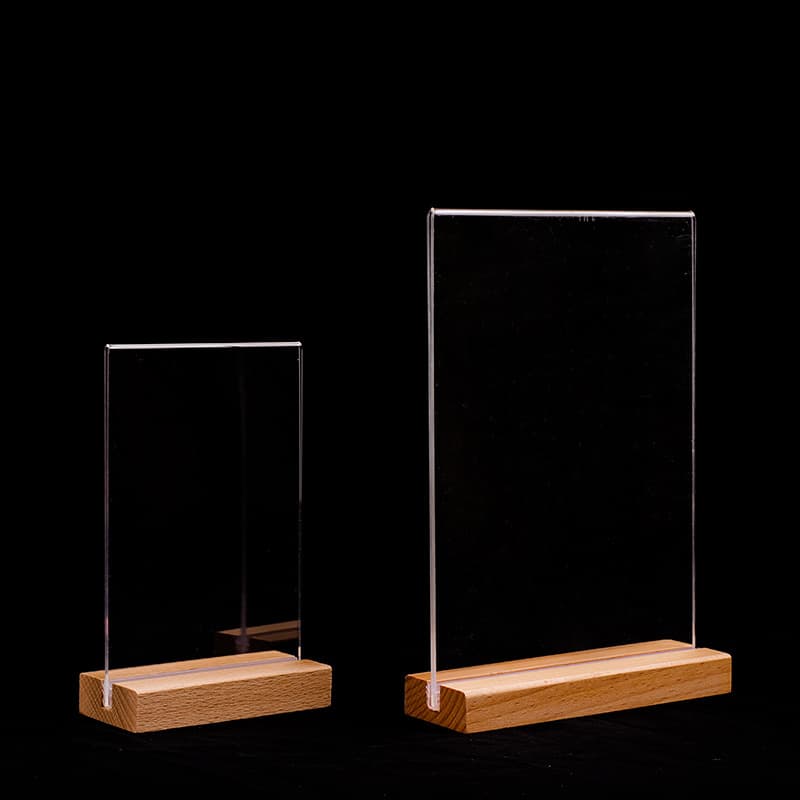 Beechwood Table Cards with Acrylic Stands, Solid Wood Menu Holders, Beverage Price Lists, A4 Table Signs