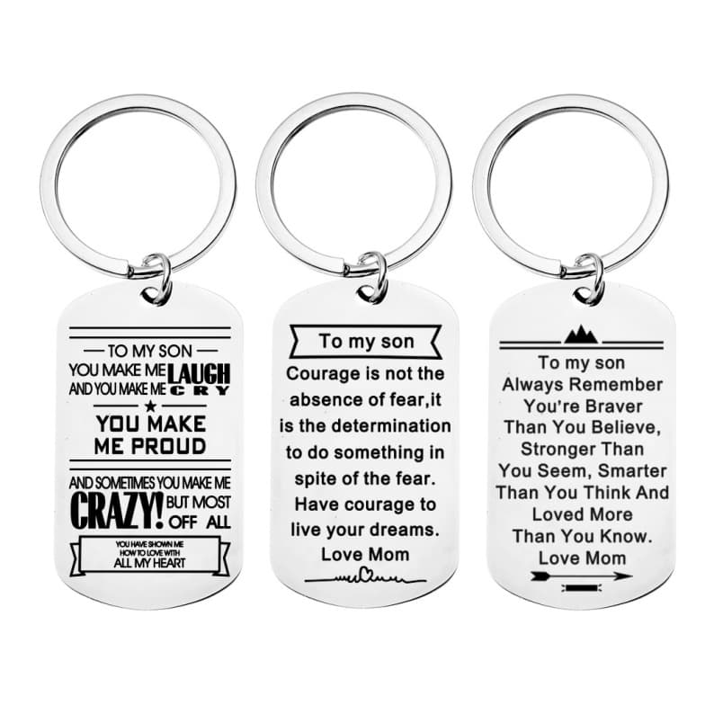 Amazon Hot Selling Stainless Steel Keychain Laser Engraved Dog Tag TO MY SON Memorial Gift Metal Accessory