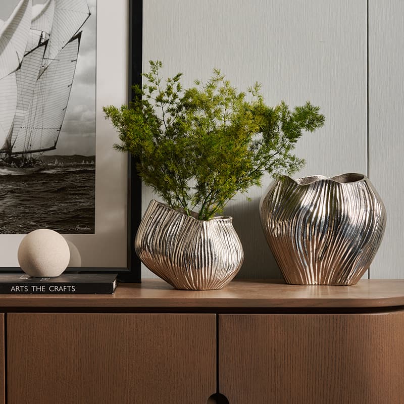 Imported Indian Aluminum Silver Abstract Bud Vase Decoration for Living Room, Hotel, Entryway, Coffee Table