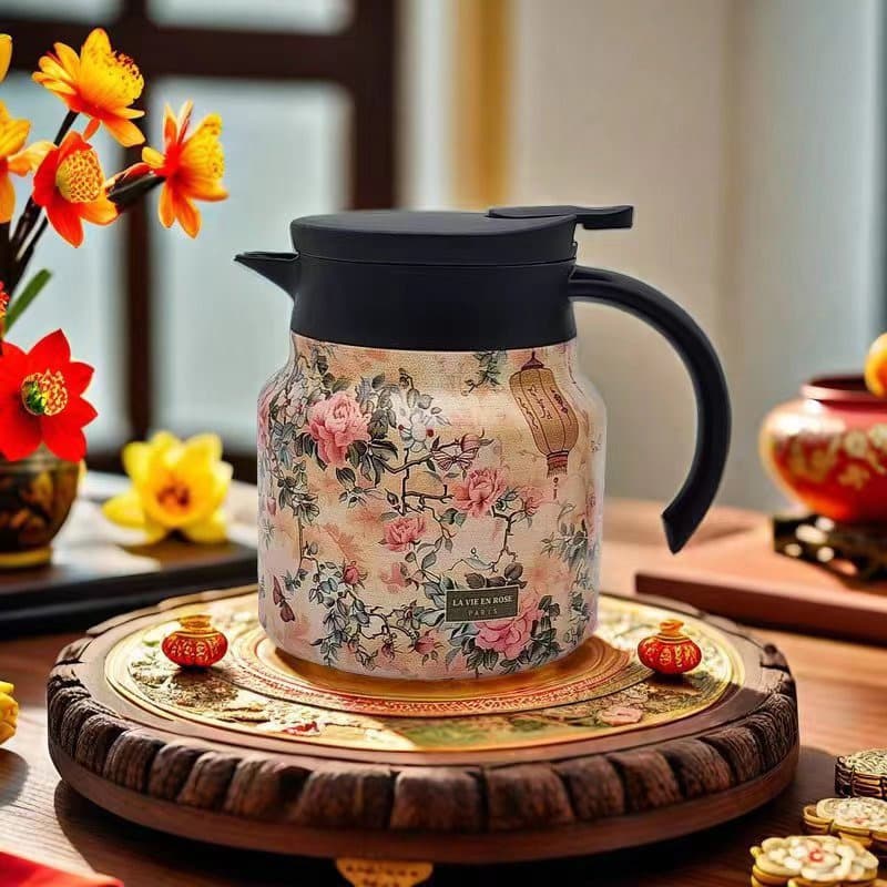 316 Stainless Steel Teapot/Thermos Flask, Large Capacity, Household Teapot with Handle and Tea/Water Separation Design.