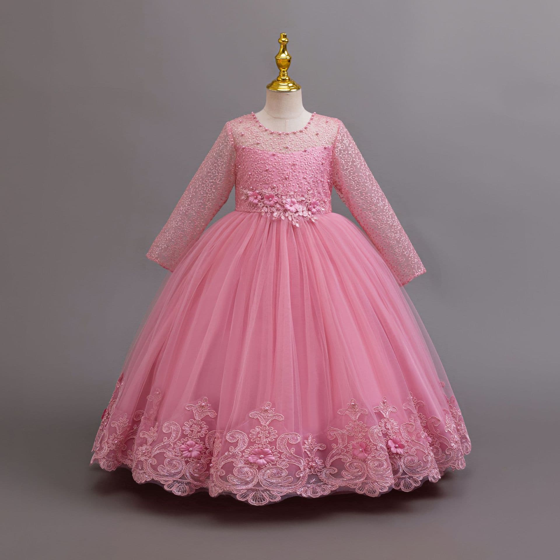 Children's Embroidered Long-Sleeve Princess Dress for Performances, Evening Parties, and Celebrations - Kids Dress