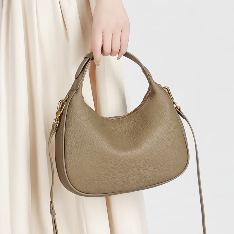 Korean Style Casual Versatile Genuine Leather Women's Handbag 2026 New Model First Layer Cowhide Bag Women's Single Shoulder Crescent Bag