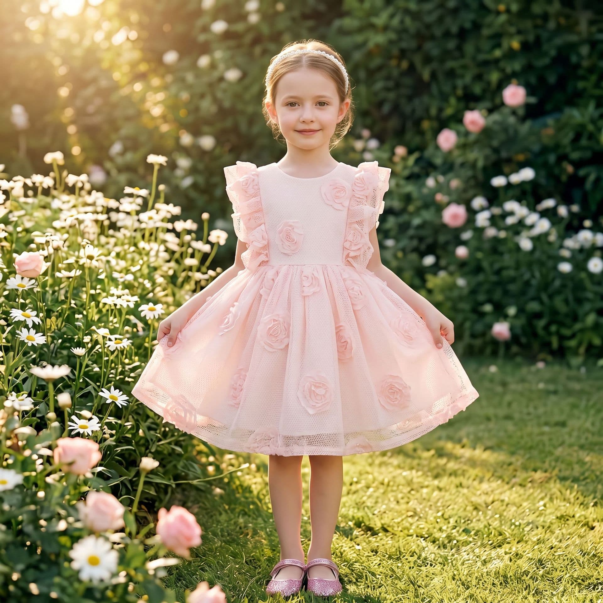 Korean gentle three-dimensional rose baby dress skirt baby's first birthday princess dress foreign trade spot supply in bulk