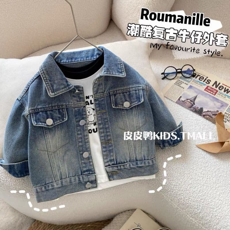 Boys Denim Jacket Spring Shirt for Children, Trendy Long-Sleeve Top for Spring