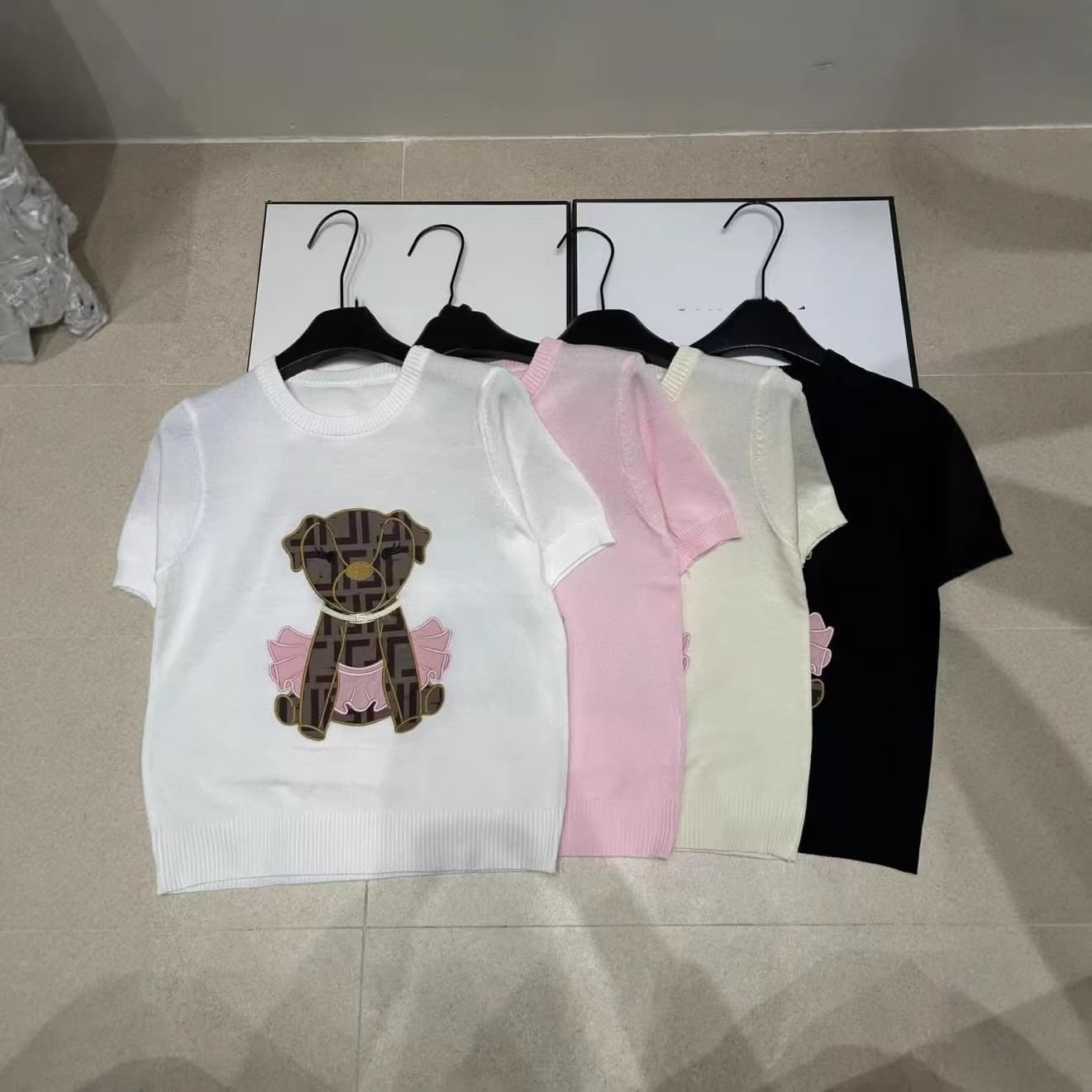 European High-Quality 2026 Summer New Embroidered Bear Knit Round-Neck Pullover Short-Sleeve Casual Versatile Top