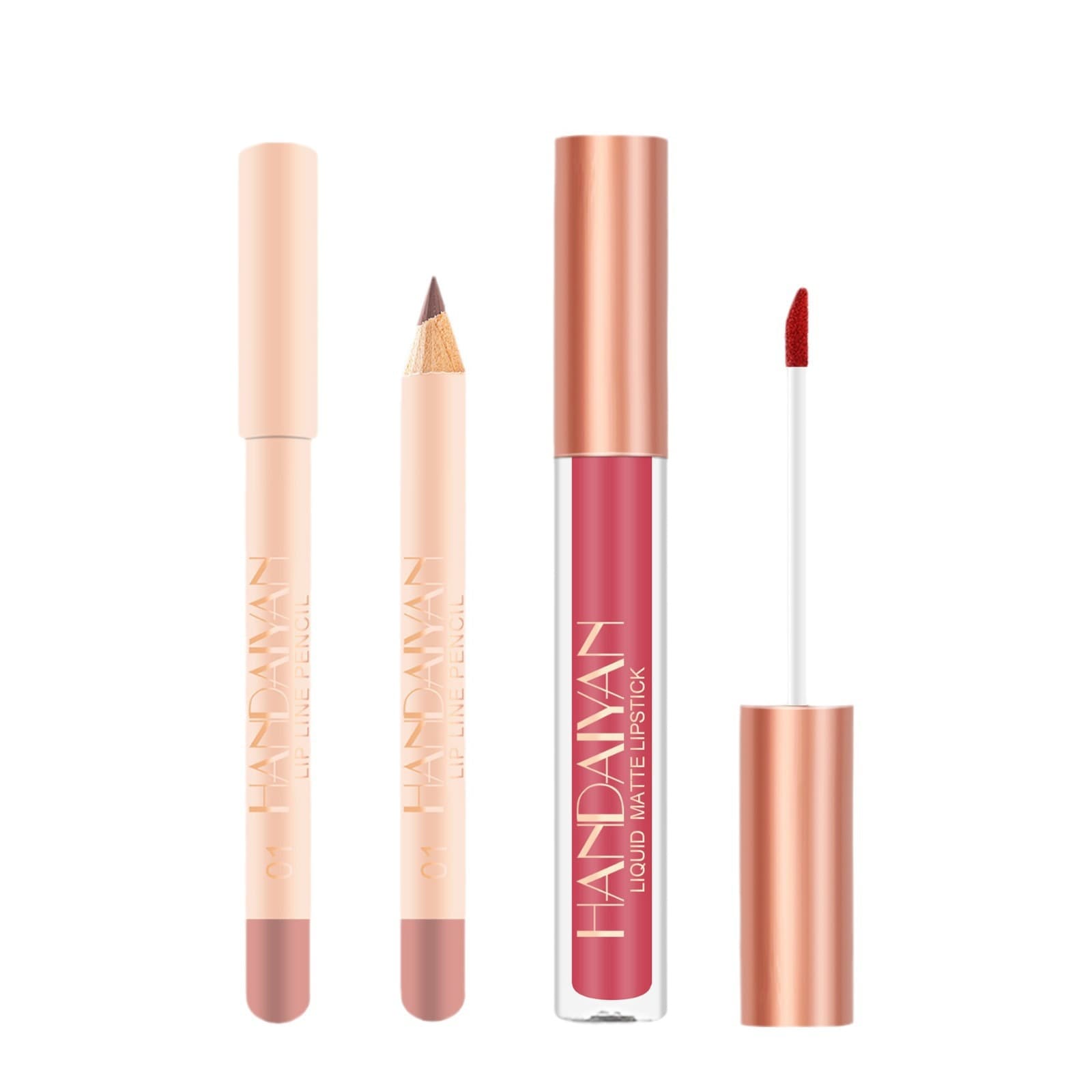 HANDAIYAN Waterproof Non-Smudge Velvet Matte Lipstick Lip Liner and Lip Gloss Set