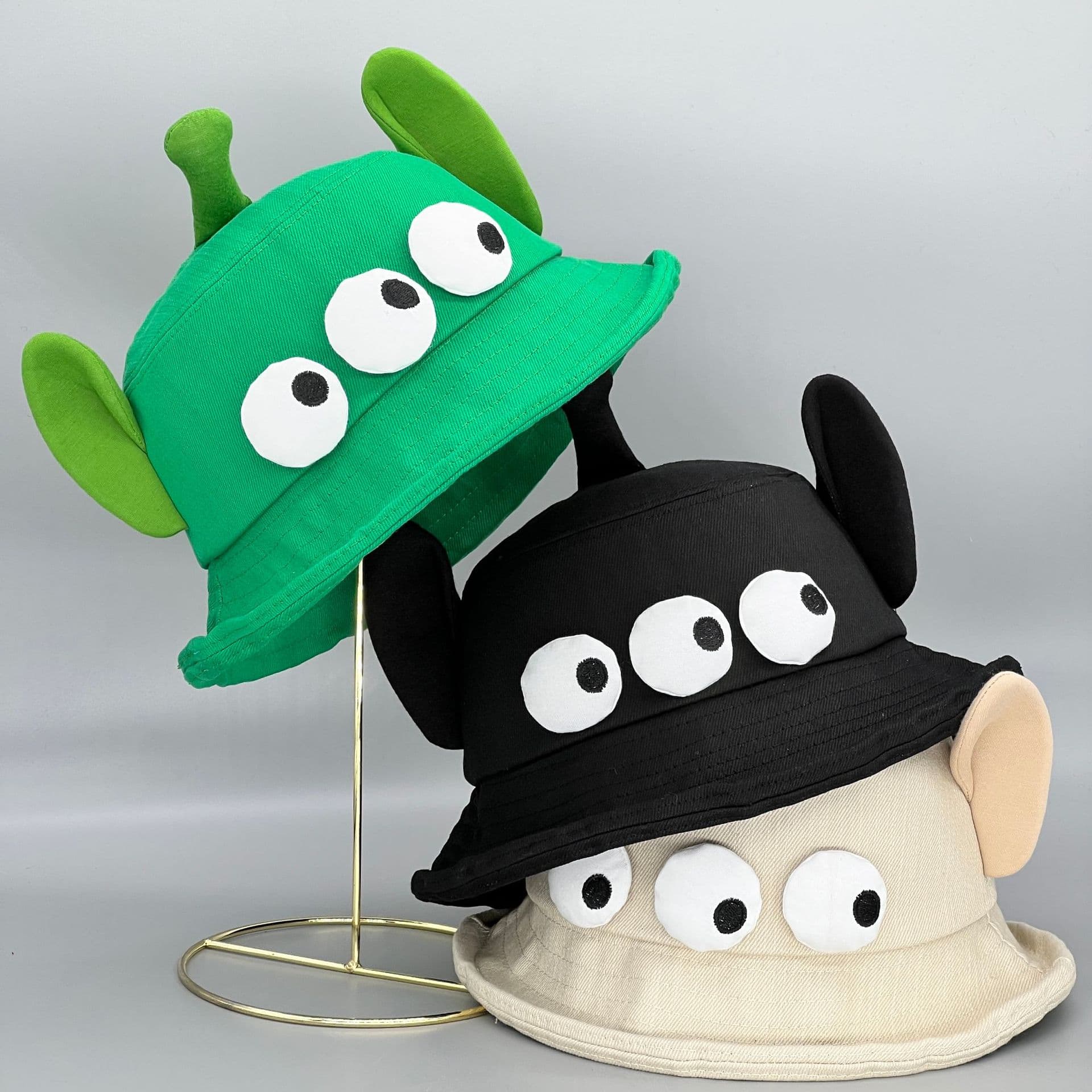 Cute quirky three-eyed big-eared bucket hat, manufacturer versatile fisherman hat, sun-shading basin cap, factory