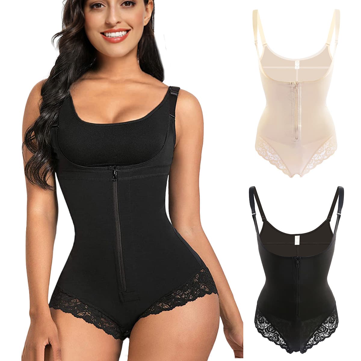 Lace Bodysuit for Women, Breast Support Slimming Garment, Bodyshaper with Zipper, Waist Cincher, Latex Garment for Body Shaping and Slimming