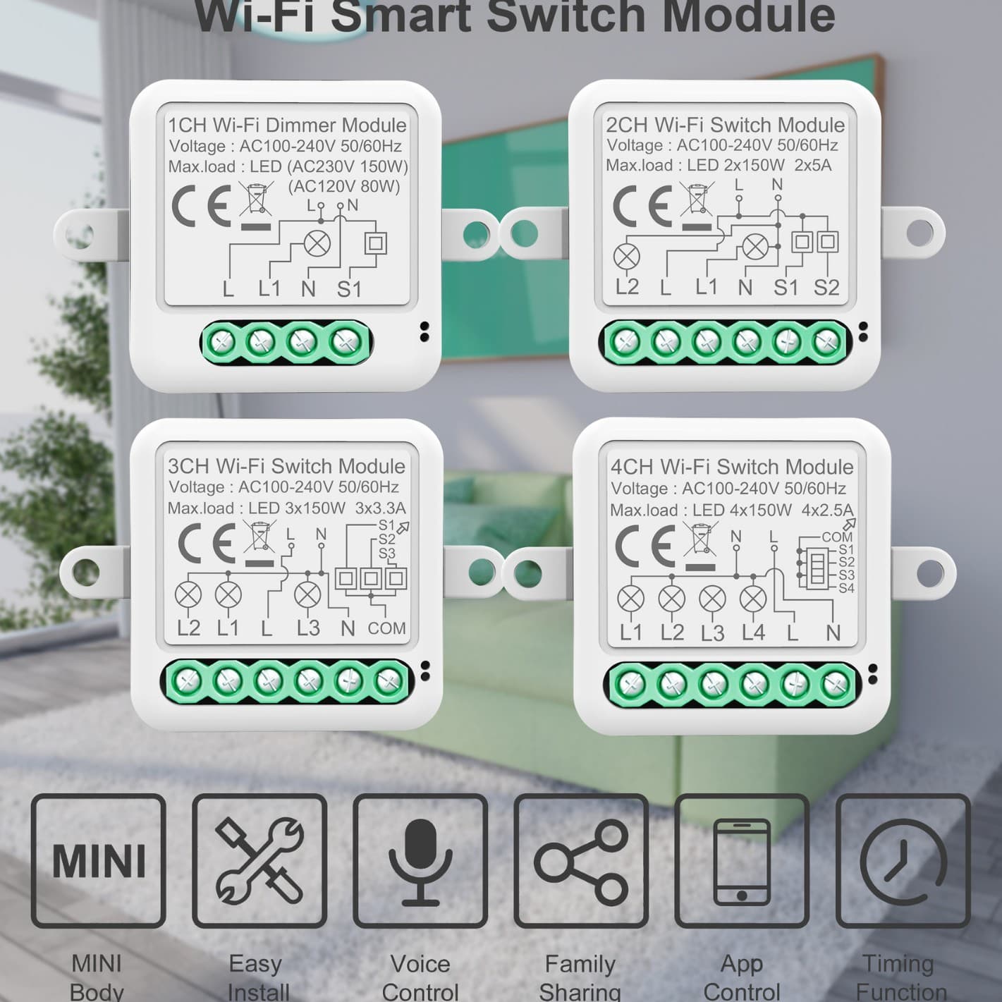 WiFi Tuya 1/2/3/4 Channel Zero-Fire Switch Smart Home Automation Smart Relay Wireless Light