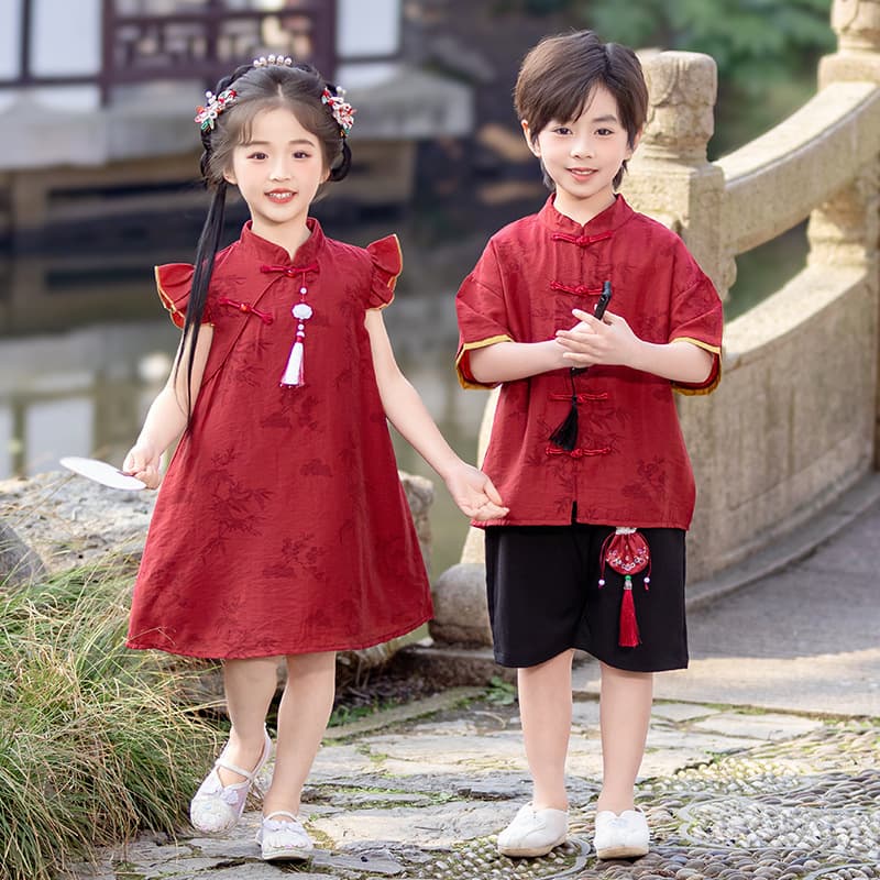 2025 New Style Hanfu Summer Set for Boys and Girls, Traditional Chinese Style Tang Suit, Baby Boy's First Birthday Costume