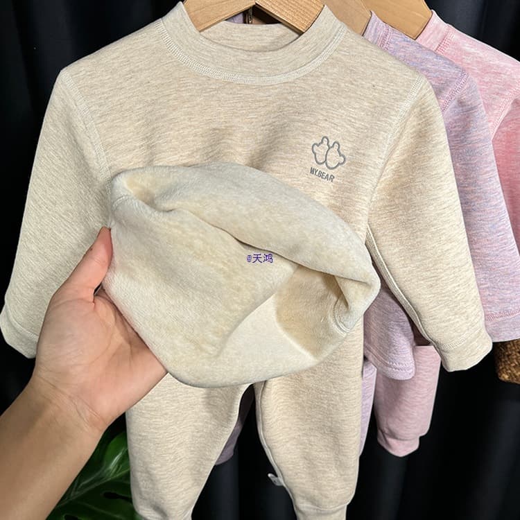 Cashmere and silk children's thermal underwear set, winter fleece-lined baby thermal underwear for toddlers and boys.
