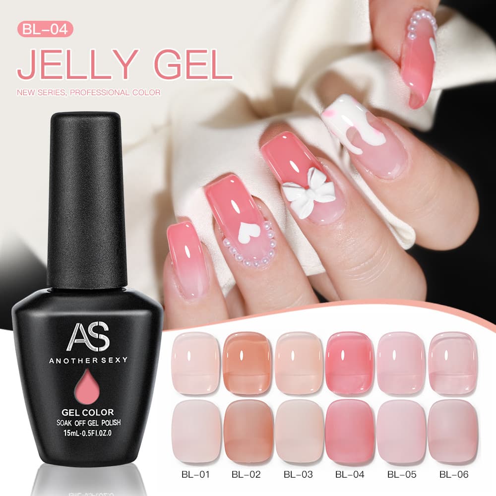 As Jade Nude Color Jelly Gelatin Barbie Pink and Removable Skin Color Nude Pink Nail Polish Gel Manicure Oil