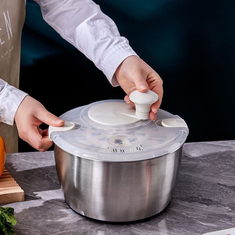 New Stainless Steel Vegetable Spinner, Oil-Removing, High-Temperature Resistant, Large Capacity Commercial Salad Drying Basket