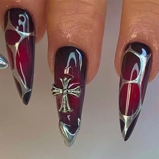Cross Silver Line Nail Art Wholesale Press-On Nails Long Style