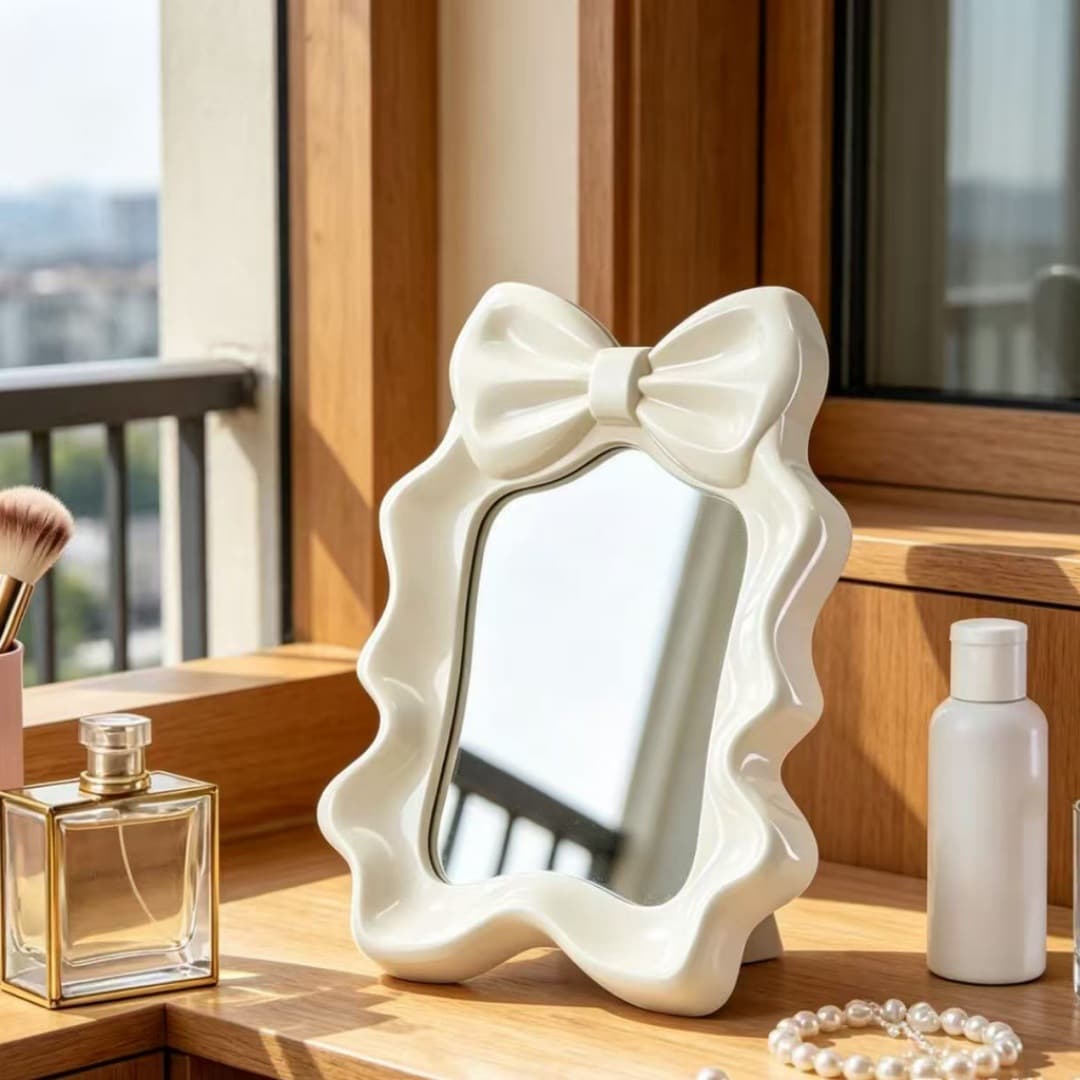 Factory direct supply of bow mirror, bedroom desktop makeup mirror, cross-border supply of vanity mirror, four-color desktop mirror