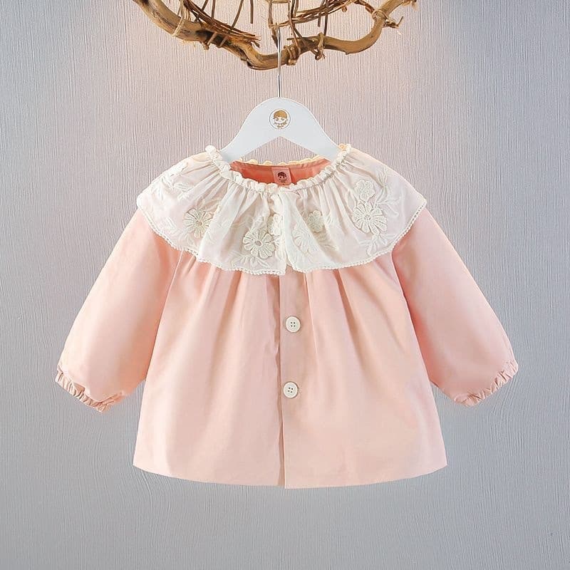 Girls' Spring and Autumn Jackets New Style Children's Lace Doll Collar Windbreaker Baby Fashionable Pink Cardigan Top