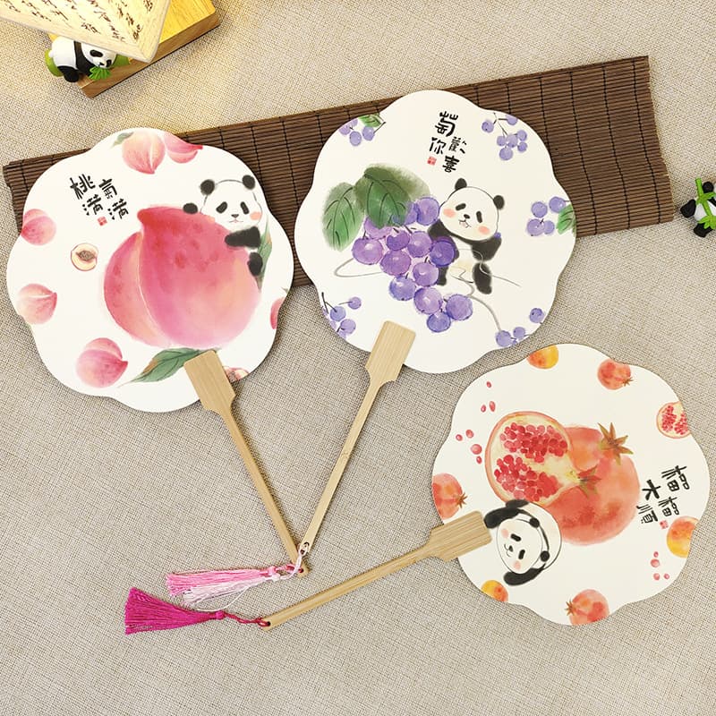 Chinese Style Panda Tuanfan Drawing Paper Fruit Creative Copywriting Hanfu Travel Photography Chinese Style Cultural Creation National Trend Ancient Fan