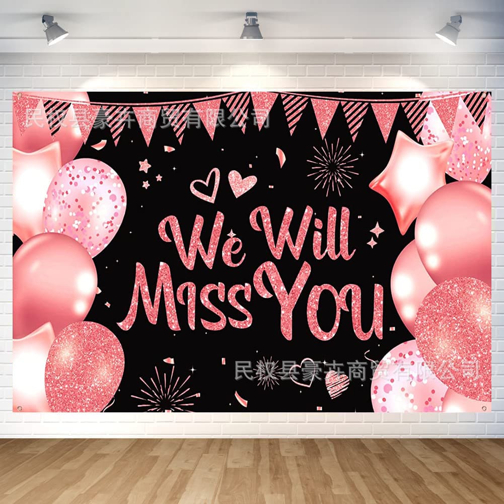 Cross-border new graduation season background cloth pink miss you black gold graduation party decoration banner hanging flag hanging cloth