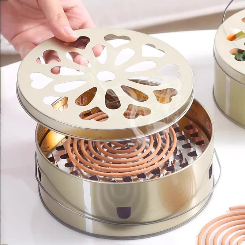 Creative Stainless Steel Mosquito Coil Box with Lid, Heat-proof Indoor/Outdoor Portable Mosquito Coil Tray Holder