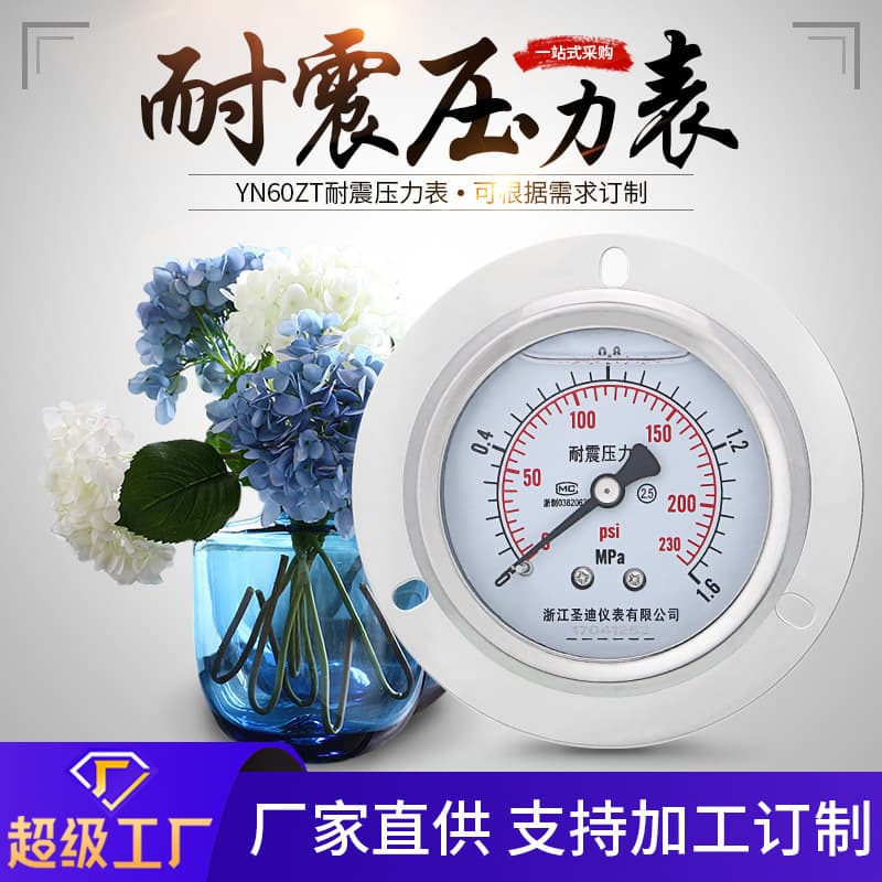 Supply YN60ZT Oil-Filled Shock-Resistant Flange Edge Panel Back-Mounted M14*1.5 Axial Edge Vibration-Resistant Pressure Gauge