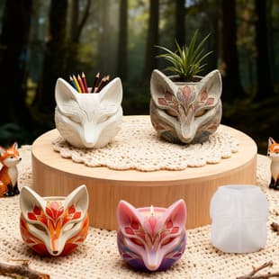 YinDian Fox Aromatherapy Cement Plaster Cup Mold DIY Epoxy Resin Storage Cup Flower Pot Decorative Silicone Mold