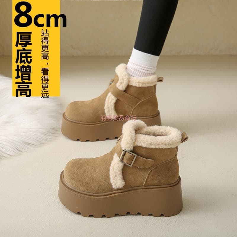 Women's 8cm Thick Sole Height-Increasing Snow Boots 2025 Winter New Style with Fleece Lining, Thickened, Slip-Resistant Short Boots, Birkenstock Style Warm Cotton Shoes