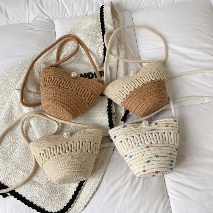 Summer Women's Bucket Beach Bag Pearl Fashion Mini Shoulder Crossbody Bag Forest Style Small Bag Trendy