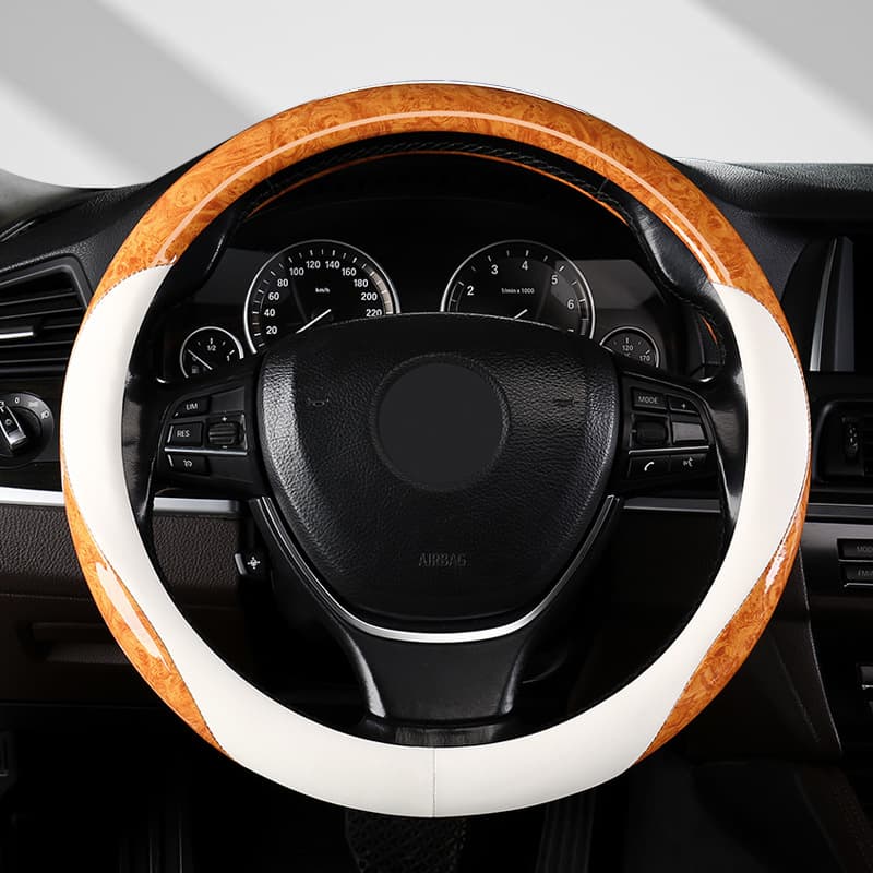 Car steering wheel cover with mahogany grain, universal for all seasons, non-slip, sweat-absorbent, high-end, internet celebrity decoration, summer handlebar cover for men
