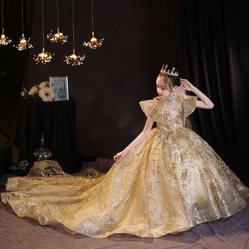 Children's Train Evening Gown 2026 Summer New Princess Dress Flower Girl Runway Host Piano Performance Costume