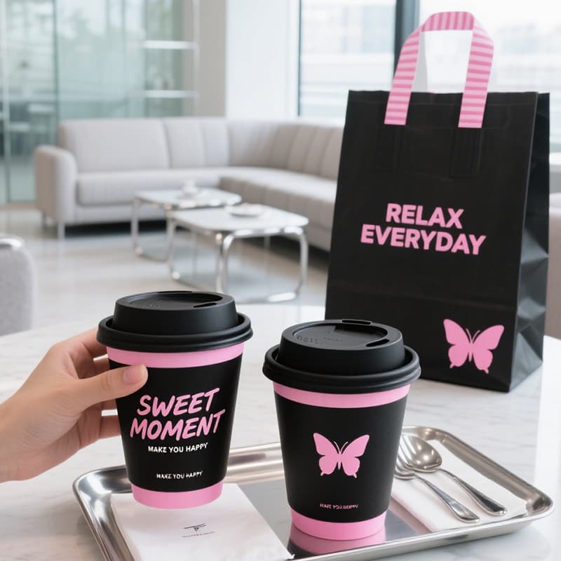 Disposable Coffee Paper Cups with Lids, Custom Logo for Milk Tea and Hot Drink Takeaway Commercial Use