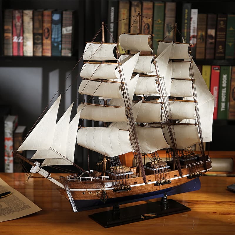 70cm Sailboat Mediterranean Style Decoration Office Smooth Sailing Ornament Basswood Craft Model