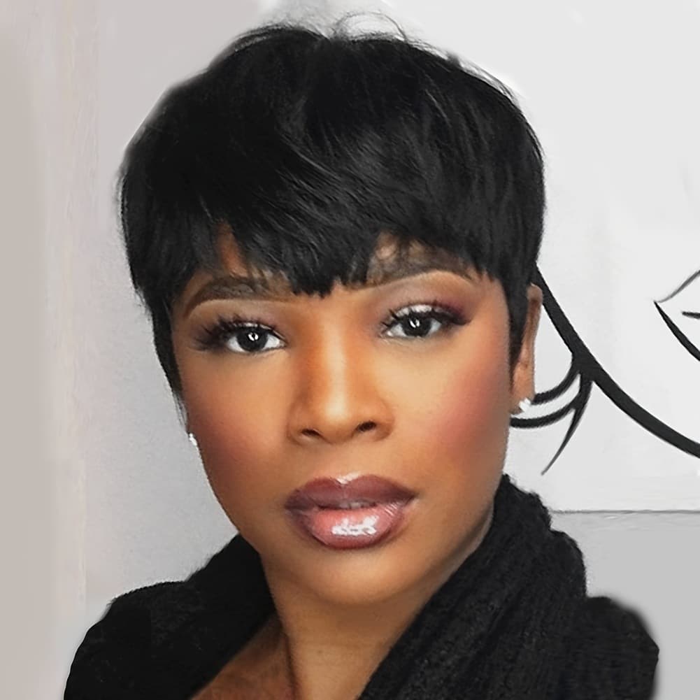 Pixie Cut Wig Full Machine Human Hair Simple Style for Ladies Can Be Dyed Or Permed Suitable for Any Skin Color And Face Shape