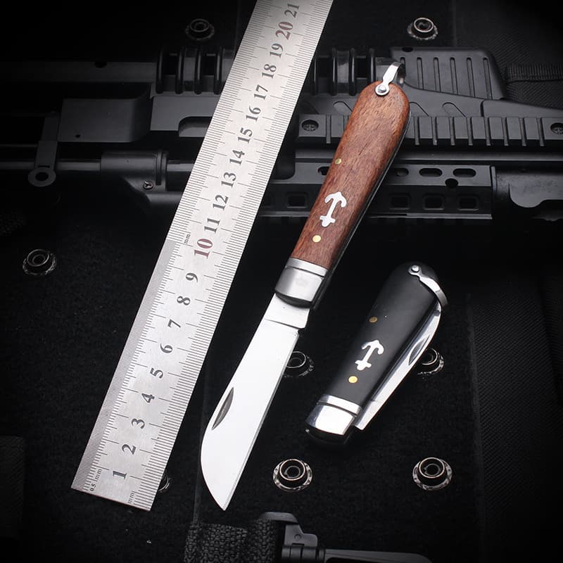 Cross-border Manufacturer Outdoor Wooden Handle Fisherman Folding Knife Sharp Portable Self-defense Travel Wire Stripper Box Cutter