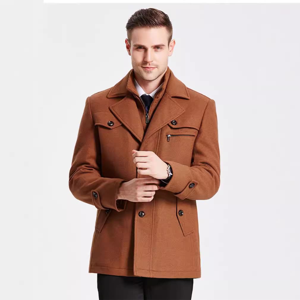 Wholesale European Size Men's Wool Coat Double Collar Outerwear Wholesale Cross-border Bestseller Source Wish Amazon Men's Clothing