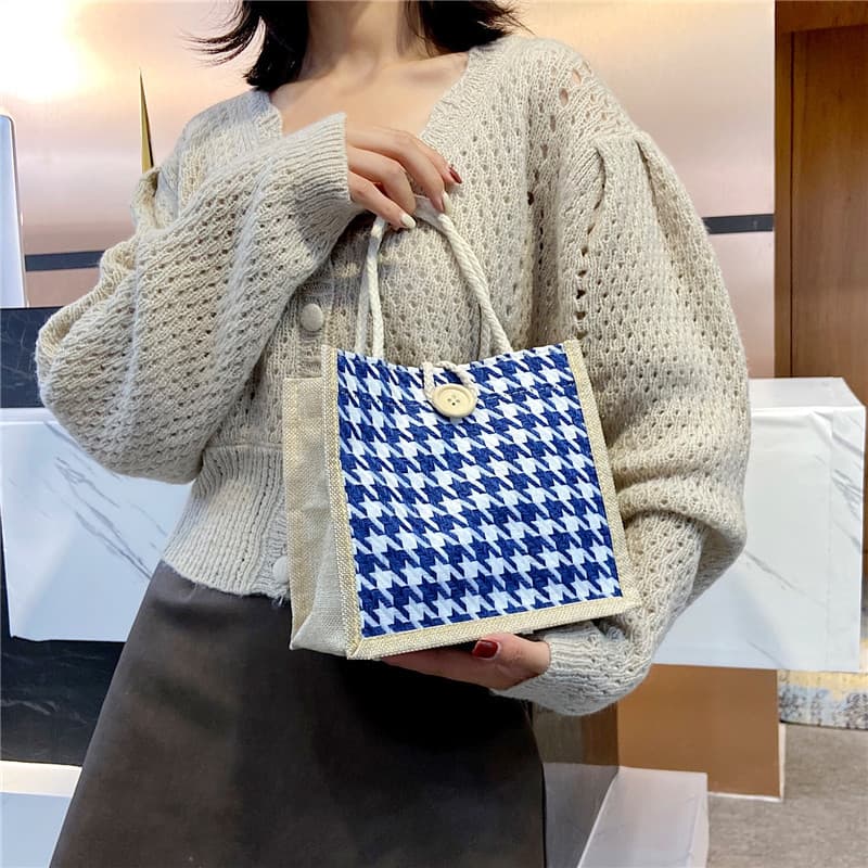 Autumn Knitted Girl's Handbag Simple Striped Lunch Bag Small Linen Bag Women's Single Shoulder