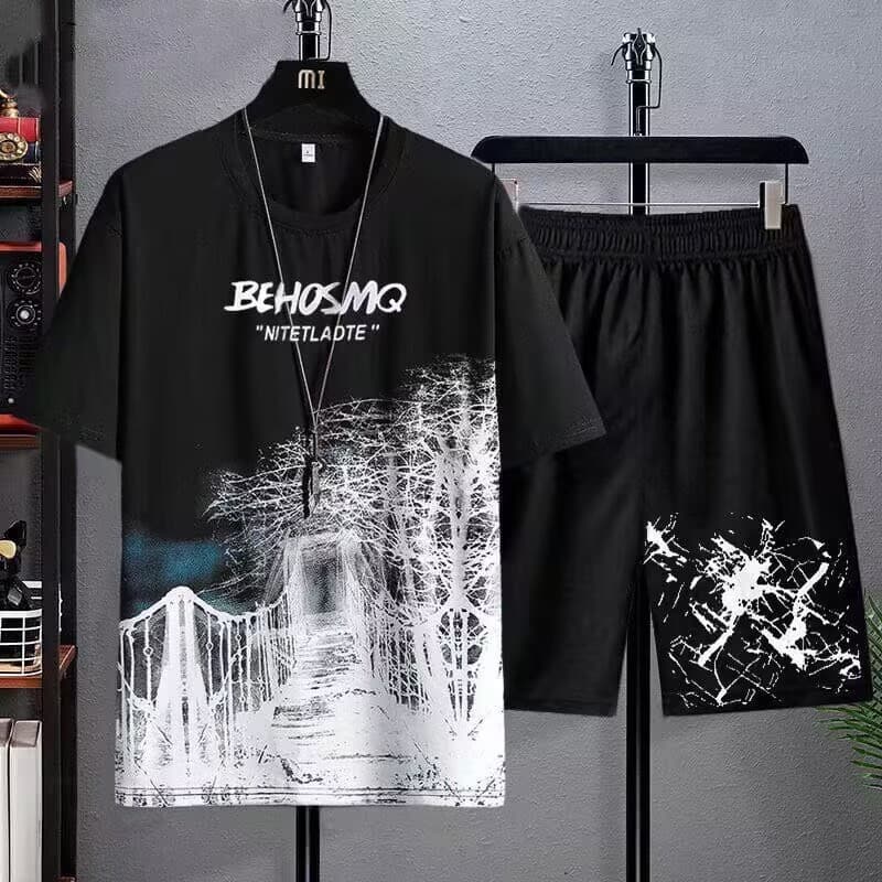 Men's Short Sleeve and Shorts Set 2026 Summer New Style Sport Casual Plus Size Loose Versatile T-Shirt Wholesale Export