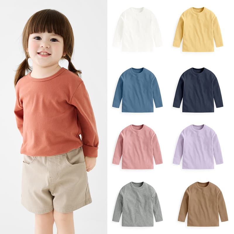 Children's Pure Cotton Long Sleeve Base Layer Spring/Autumn/Winter Unisex Kids Warm Fleece Solid Color Innerwear 1502538