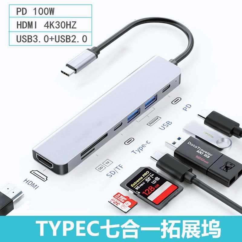 Type-C expansion hub with HDMI adapter for phone/computer screen mirroring and PD 100W charging