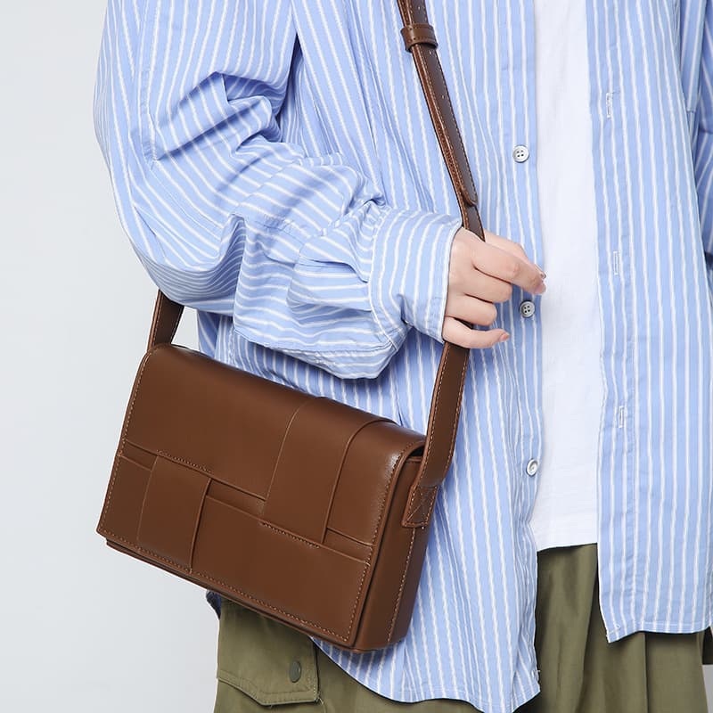 2023 New Harajuku Trendy Bag Woven PU Vintage Flap Square Bag Shoulder Crossbody Bag Drop Shipping